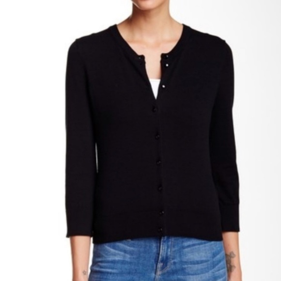 Cable and Gauge Black 3/4 Sleeve Cardigan - Size S - Picture 1 of 6